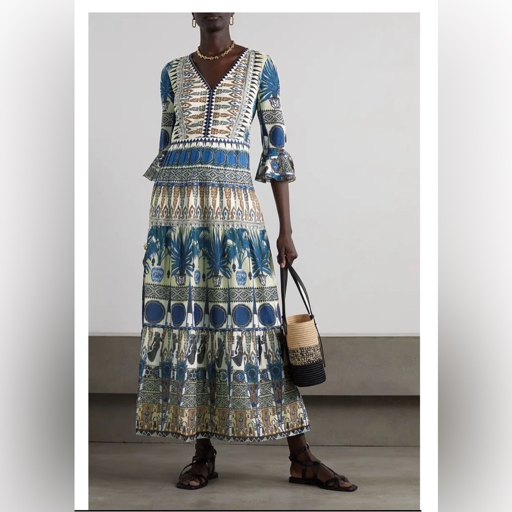Emporio Sirenuse Blue and Cream cotton Maxi Dress 44IT/8 US